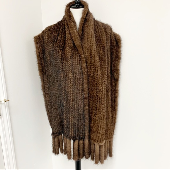 Women’s knitted mink Fur vest cover tassels Sz XL - Picture 3 of 14